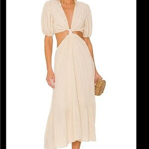 Line & Dot Elegant Cream Midi Dress